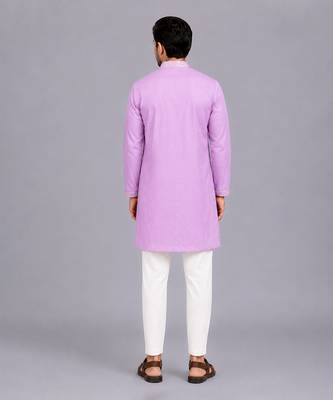 Purple embroidered cotton kurta set 9