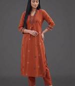 women ethnic motifs embroidered regular mirror work kurta with trousers