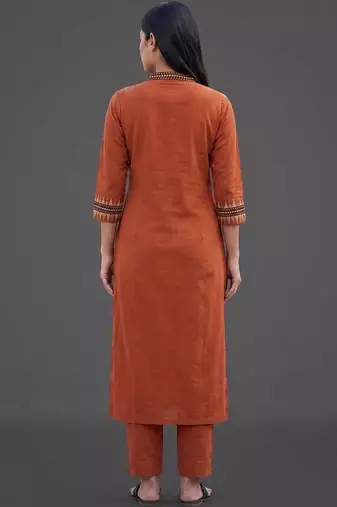 women ethnic motifs embroidered regular mirror work kurta with trousers