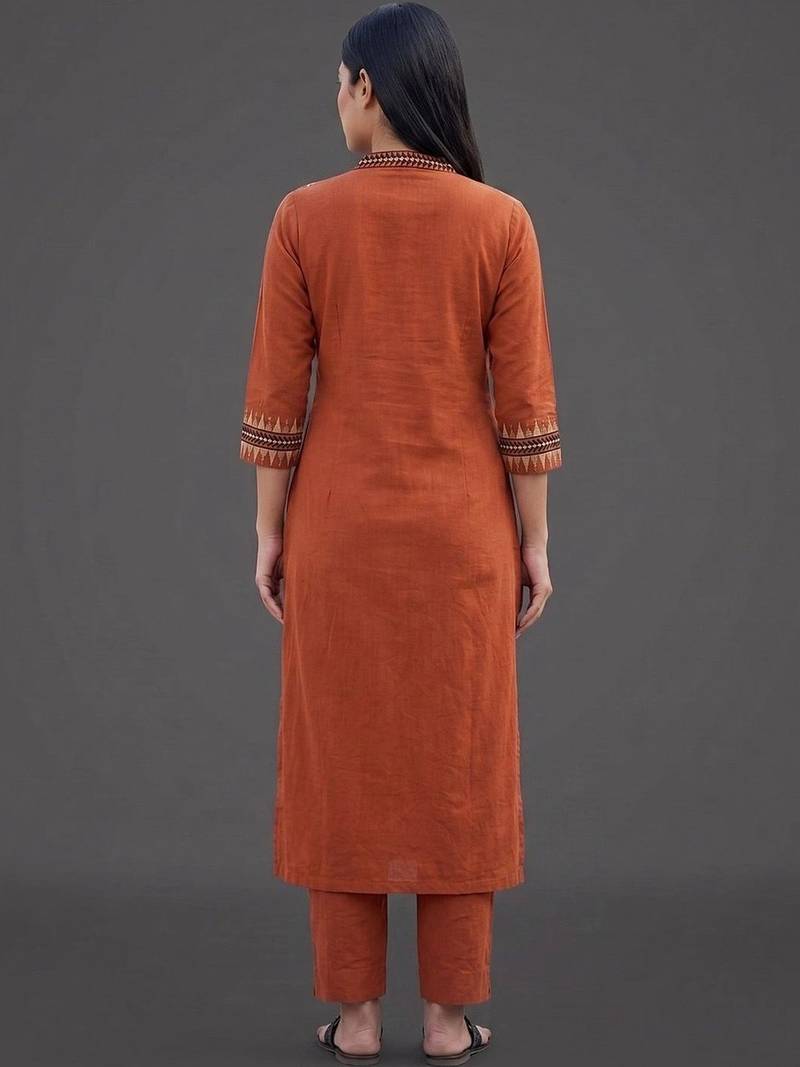 women ethnic motifs embroidered regular mirror work kurta with trousers