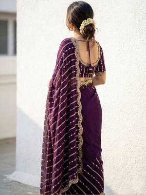 purple embellished embroidered satin saree 5