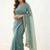 teal embellished sequinned satin heavy work saree