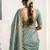 teal embellished sequinned satin heavy work saree