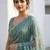 teal embellished sequinned satin heavy work saree