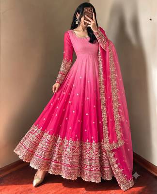 Designer pink shaded long flared anarkali suit set for women 3