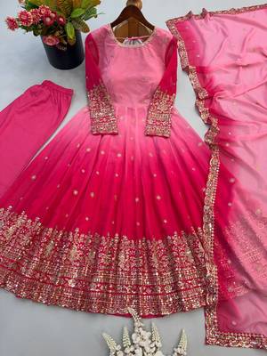 Designer pink shaded long flared anarkali suit set for women 4