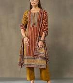 women ethnic motifs printed regular cotton kurta with trousers & with dupatta