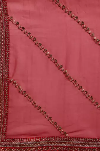 red red striped sequinned organza saree