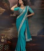 blue bandhani printed embroidered pure georgette bandhani saree