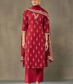 women ethnic motifs printed regular cotton kurta with trousers & with dupatta
