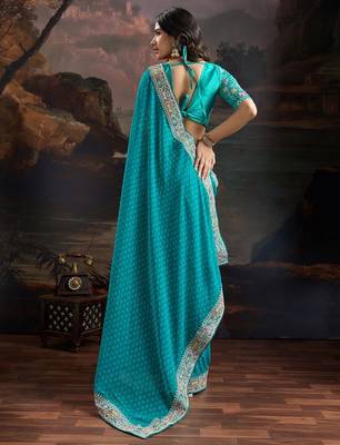 blue bandhani printed embroidered pure georgette bandhani saree 5