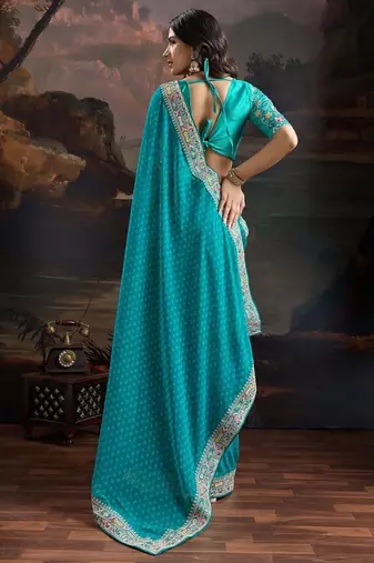 blue bandhani printed embroidered pure georgette bandhani saree