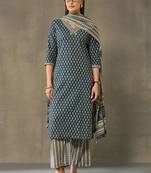 women printed regular cotton kurta with palazzos & with dupatta
