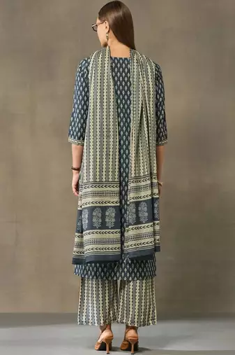 women printed regular cotton kurta with palazzos & with dupatta