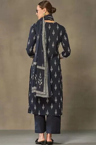 women ethnic motifs printed regular cotton kurta with trousers & with dupatta