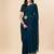 teal teal & black striped beads & stone work pure chiffon saree