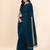 teal teal & black striped beads & stone work pure chiffon saree