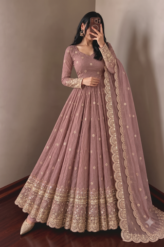 Women's heavy embroidered anarkali kurta pant set with dupatta