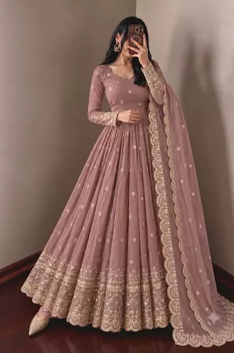 Women's heavy embroidered anarkali kurta pant set with dupatta