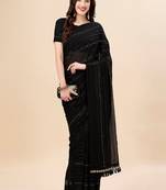 black black striped beads and stones pure chiffon saree