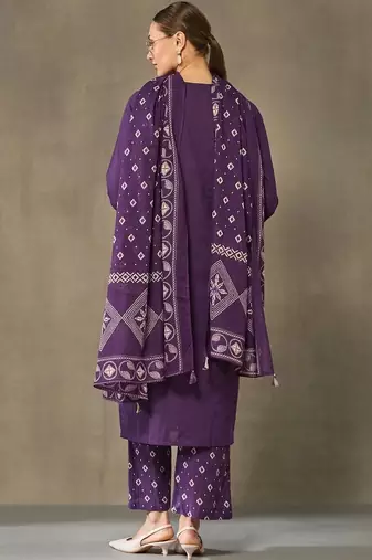 women embroidered regular thread work cotton kurta with palazzos & with dupatta