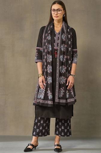 women ethnic motifs regular cotton kurta with palazzos & with dupatta