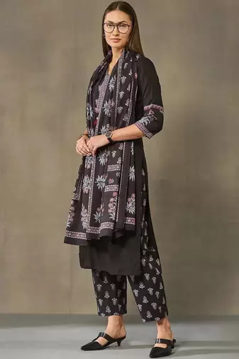 women ethnic motifs regular cotton kurta with palazzos & with dupatta