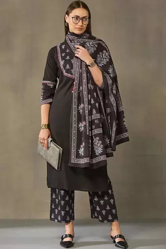 women ethnic motifs regular cotton kurta with palazzos & with dupatta