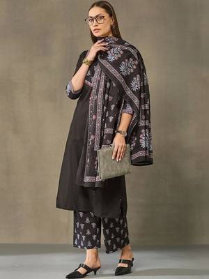 women ethnic motifs regular cotton kurta with palazzos & with dupatta 6