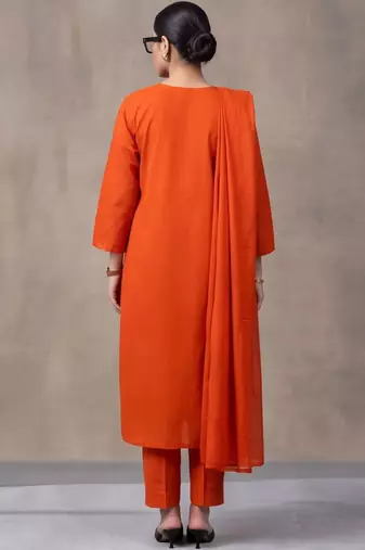 floral embroidered empire thread work cotton kurta with trousers & dupatta