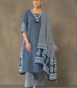 women ethnic motifs printed regular cotton kurta with palazzos & with dupatta