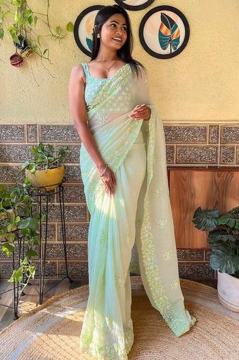 green embellished sequinned designer saree