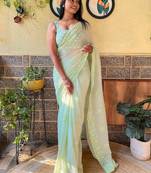green embellished sequinned designer saree