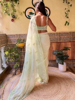 green embellished sequinned designer saree 3