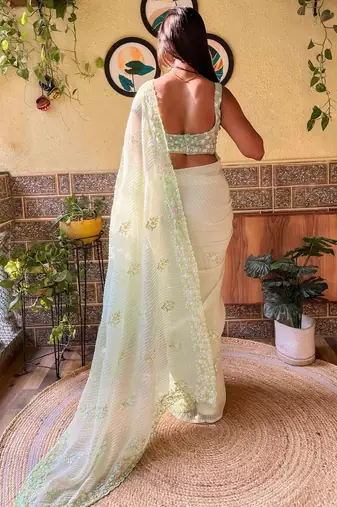 green embellished sequinned designer saree