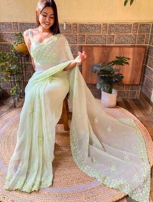 green embellished sequinned designer saree 4
