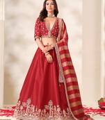 Red Art Silk Semi Stitched Lehenga Choli with Embroidery Work