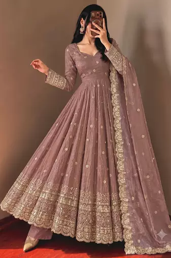 Women's heavy embroidered anarkali kurta pant set with dupatta