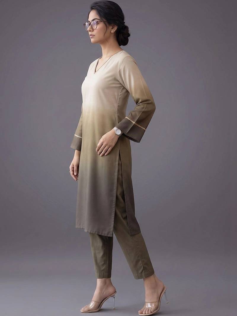 women ombre regular thread work kurta with trousers