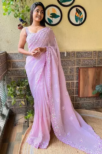 lavender embellished sequinned designer saree