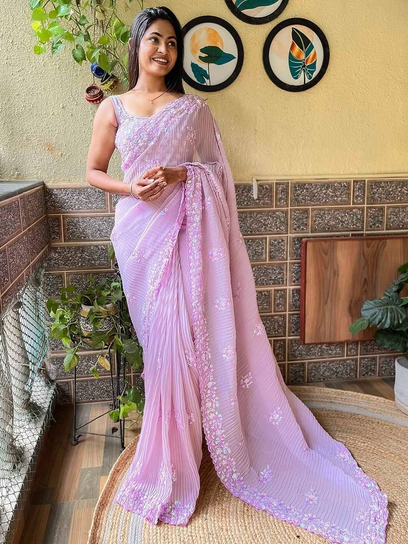 lavender embellished sequinned designer saree