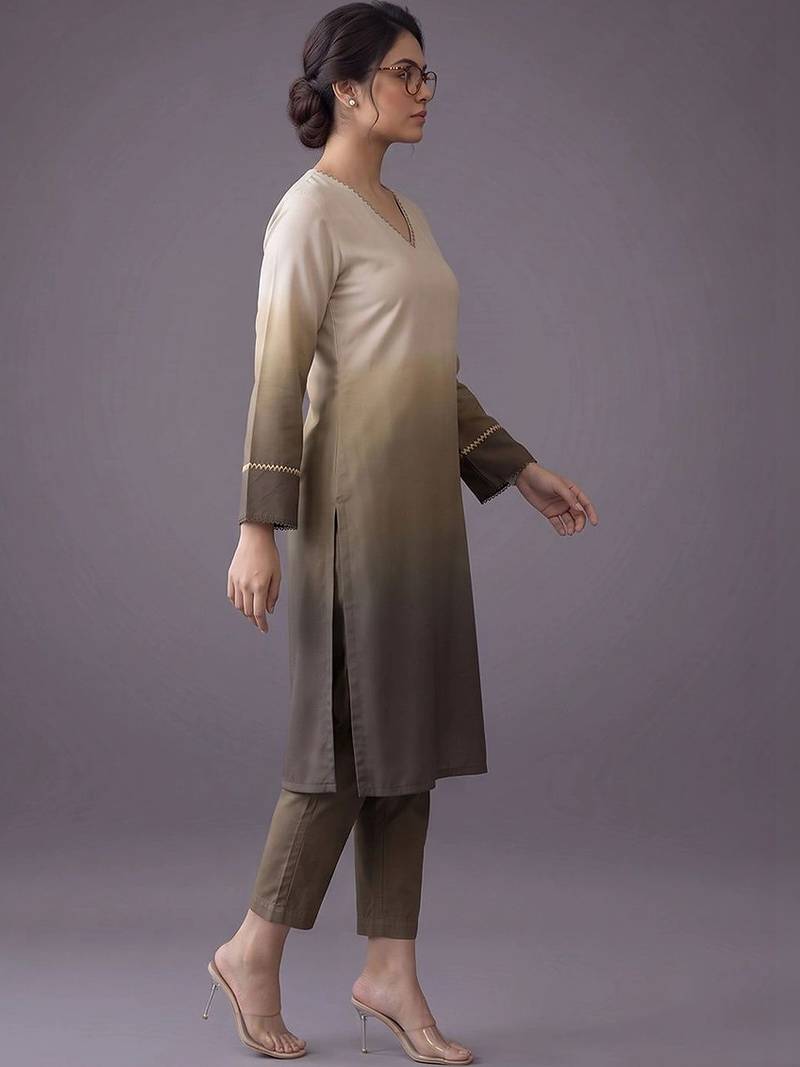 women ombre regular thread work kurta with trousers
