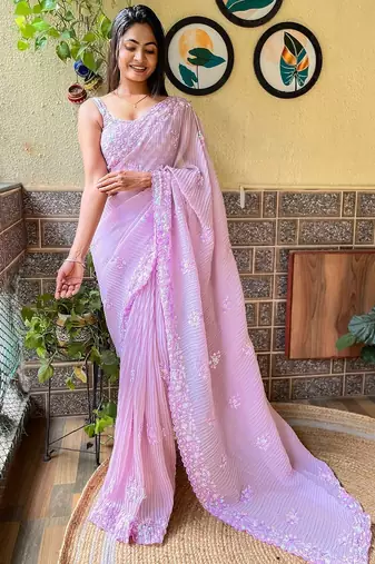 lavender embellished sequinned designer saree