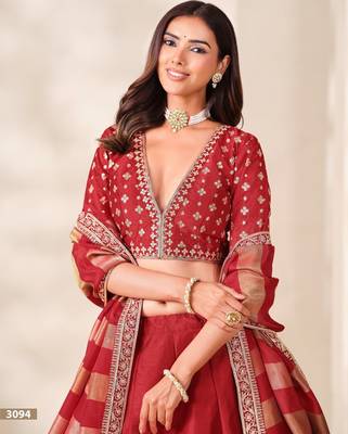 Red Art Silk Semi Stitched Lehenga Choli with Embroidery Work 3
