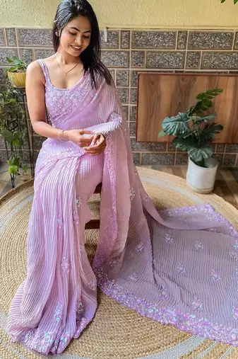 lavender embellished sequinned designer saree