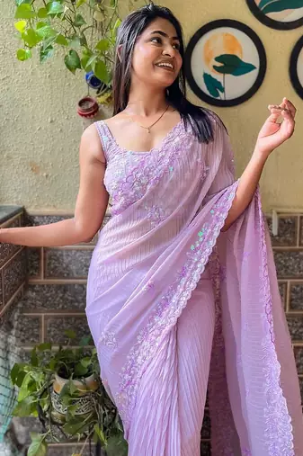 lavender embellished sequinned designer saree