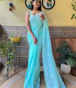 blue embellished sequinned designer saree