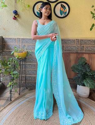 blue embellished sequinned designer saree 2