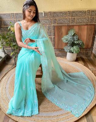 blue embellished sequinned designer saree 3