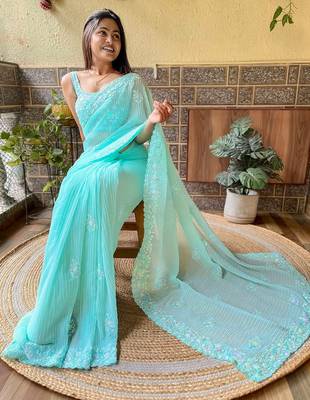 blue embellished sequinned designer saree 4